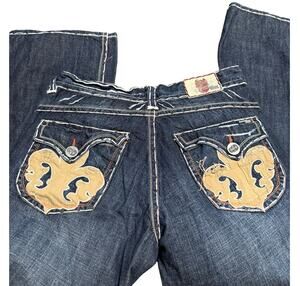 Laguna Beach Jeans Y2K Skull Button Fleur De Lis Embroidered Wide Leg, Men's 38